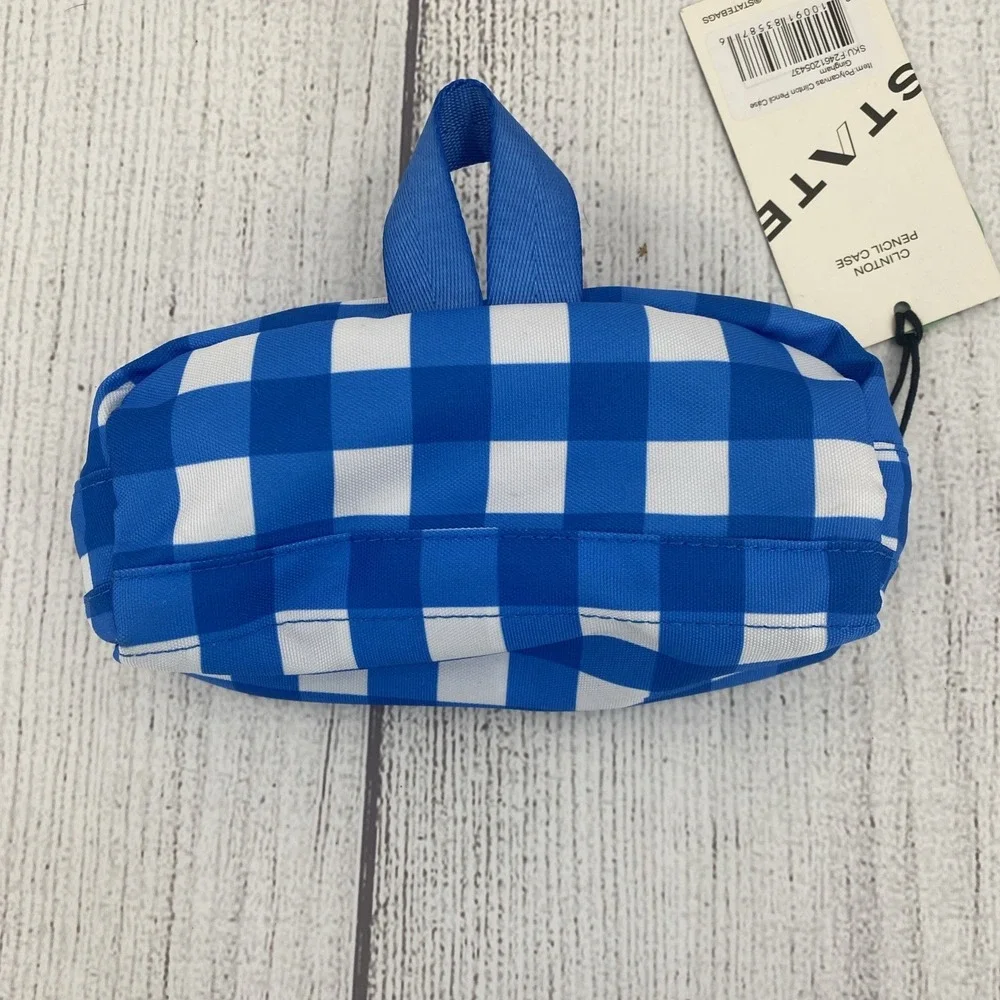 State Bags Clinton Pencil Case Blue Gingham Plaid Durable Pouch School Office